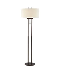 Franklin Iron Works Roscoe Modern Floor Lamp Standing 62" Tall Oil Rubbed Bronze Twin Pole White Drum Shade for Living Room Bedroom Office House