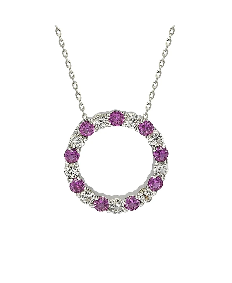 Suzy Levian New York Suzy Levian Sterling Silver Sapphire & Created White Sapphire Alternating Circle Eternity Pendant Necklace