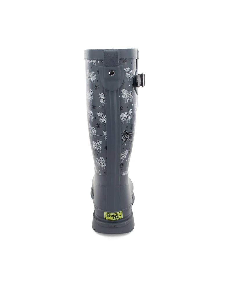 Womens Black Sheep Faux Fur Tall Rain Boot