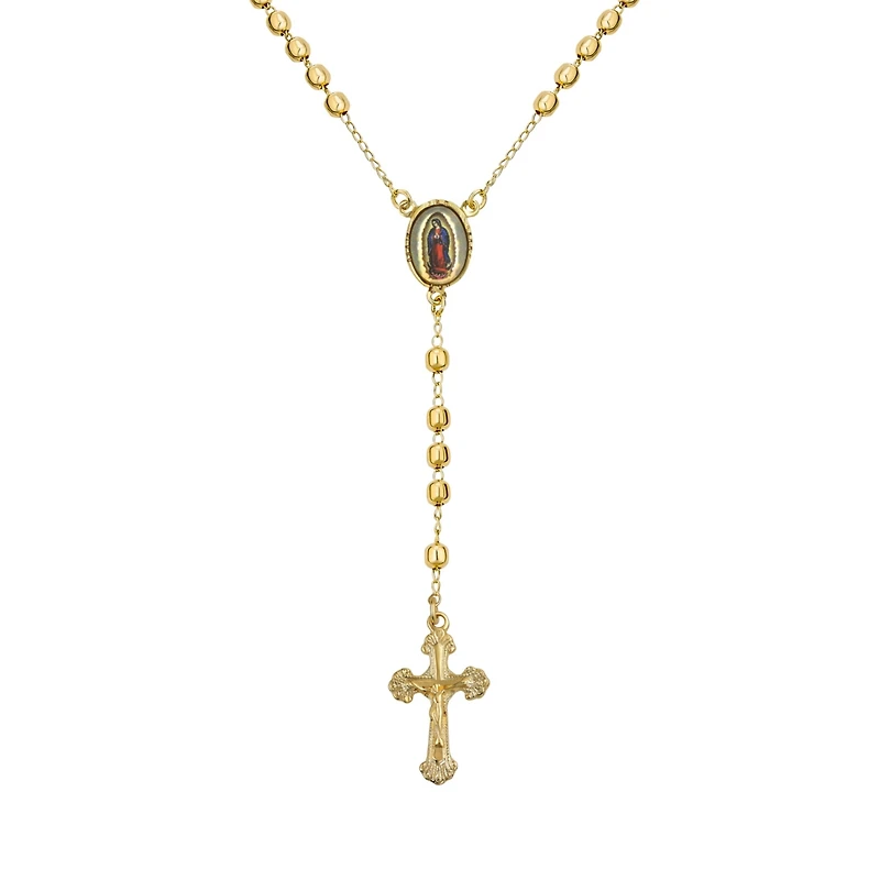 Bling Jewelry Prayer Rosario Crucifijo Crucifix Cross Catholic Virgin Mother Mary Rosary Beads Necklace 18K Gold Plated Brass