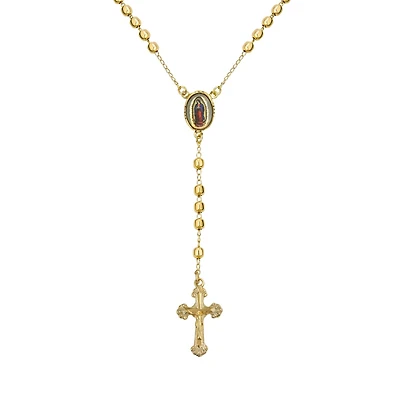 Bling Jewelry Prayer Rosario Crucifijo Crucifix Cross Catholic Virgin Mother Mary Rosary Beads Necklace 18K Gold Plated Brass