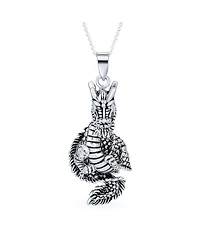 Bling Jewelry Ancient Chinese Zodiac Dragon Pendant Necklace Oxidized Sterling Silver Asian Astrology