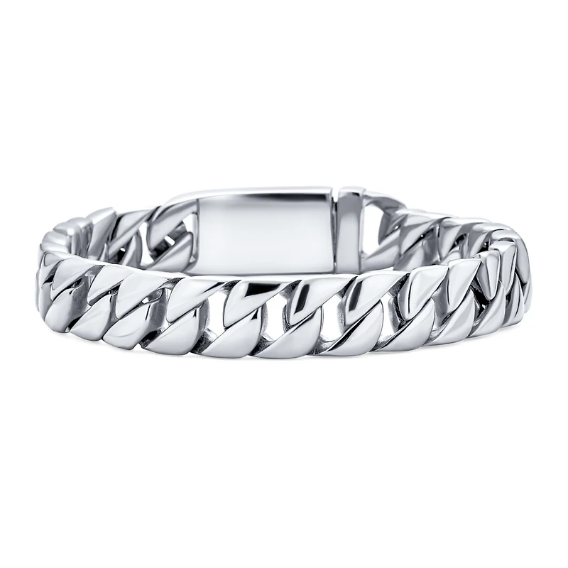 Bling Jewelry Solid Heavy Miami Curb Link Chain Bracelet Stainless Steel 8.5 Inch