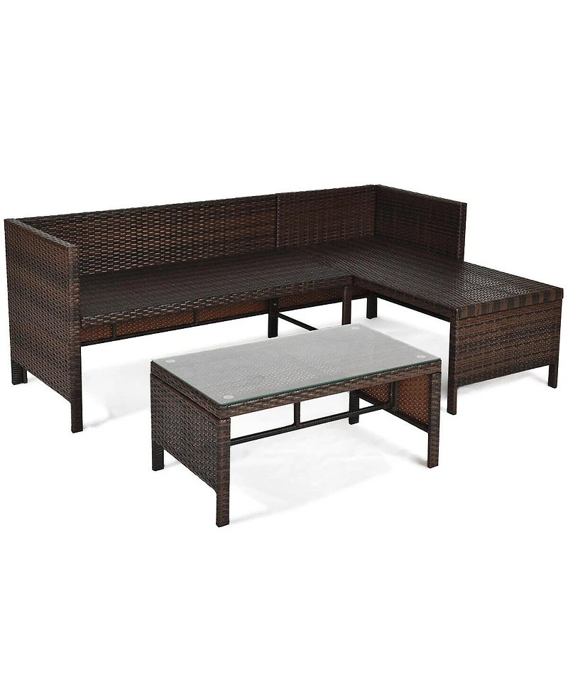 Sugift 3 Pieces Outdoor Patio Corner Rattan Sofa Set-Turquoise