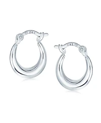 Bling Jewelry Round Circle Finish Crescent Tapered Tube Hoop Earrings Sterling Silver Hinged Notched Post