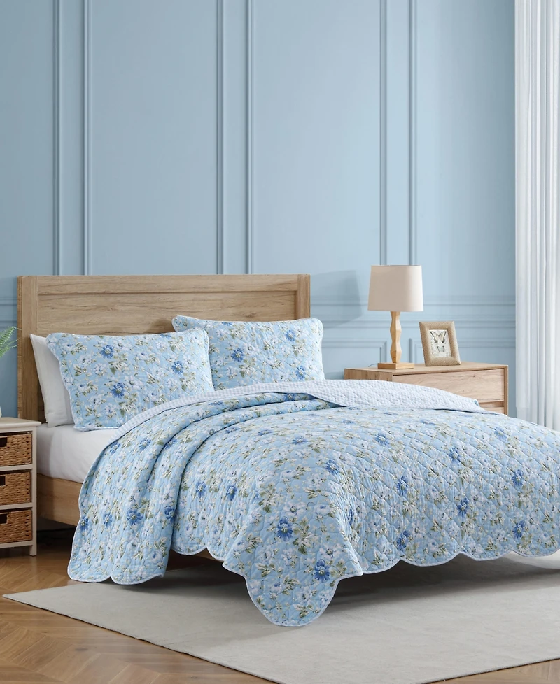 Laura Ashley Peony Garden Reversible Piece Quilt Set
