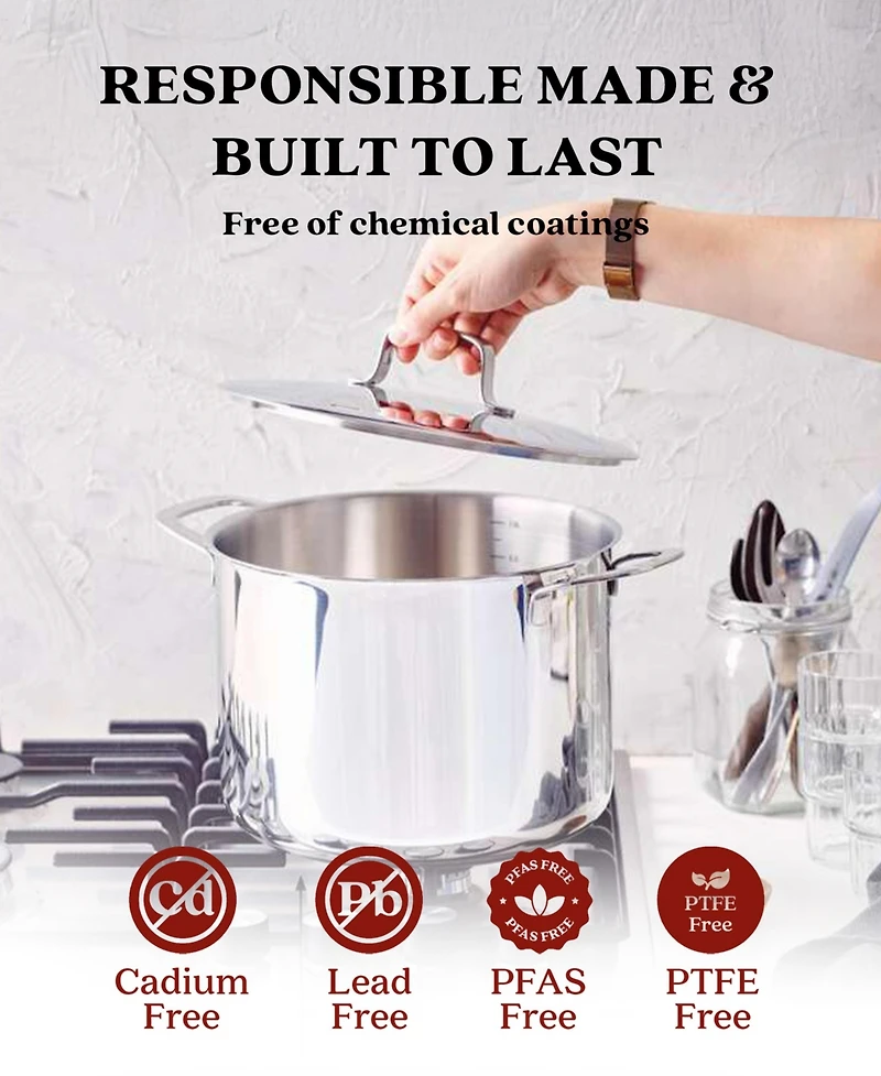 Alva Maestro 4Qt Tri-Ply Stainless Steel Stock Pot with Lid – Induction & Oven Safe