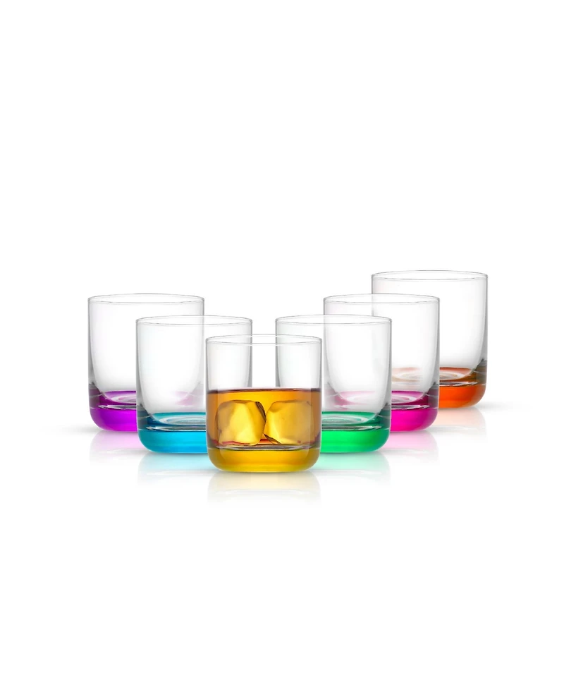 JoyJolt Hue Colored Double Old Fashion Whiskey Glass Tumbler - 10 oz, Set of 6