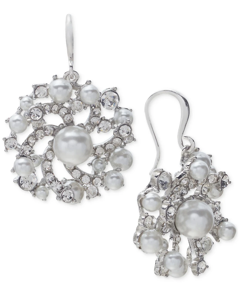 Charter Club Imitation Pearl & Glass Crystal Swirl Cluster Drop Earrings, Created for Macy's