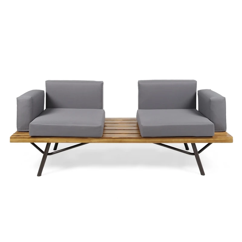 Streamdale Canoga Outdoor Industrial Loveseat with Coffee Table