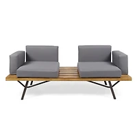 Streamdale Canoga Outdoor Industrial Loveseat with Coffee Table