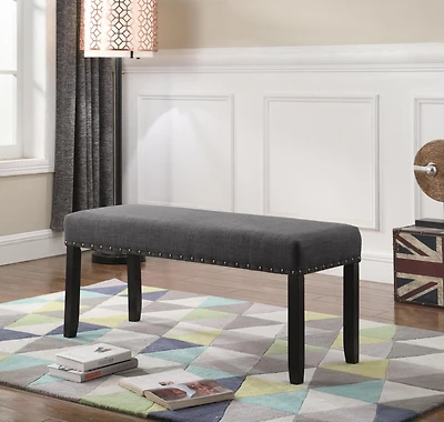 Streamdale Fabric Dining Bench with Nailhead Trim, Grey