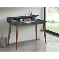 Simplie Fun Mid-Century Modern Wood Writing Desk with Hutch, Grey