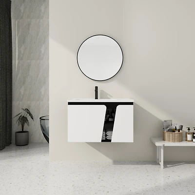Wall-Mounted Vanity Double Door, Ceramic Basin, Soft-Close Doors, Eco-Friendly