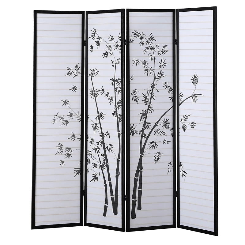 Streamdale Bamboo Print 4-Panel Framed Room Screen/Divider, Black