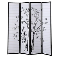 Streamdale Bamboo Print 4-Panel Framed Room Screen/Divider, Black