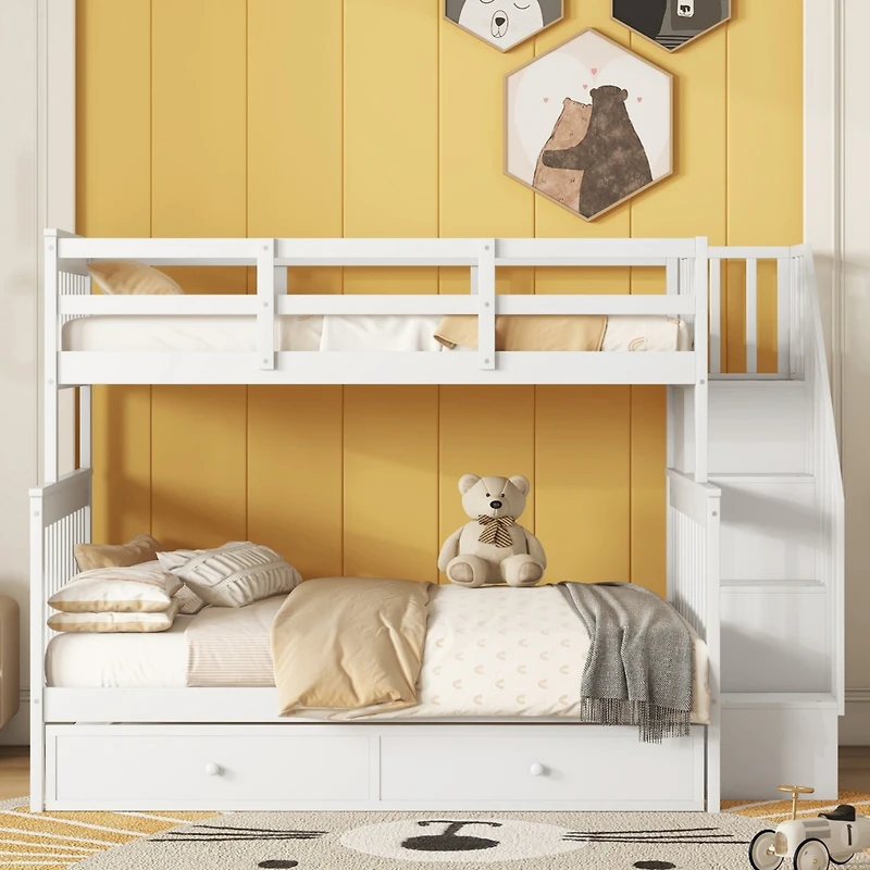 Streamdale Espresso Twin-Over-Full Bunk Bed with Storage and Trundle