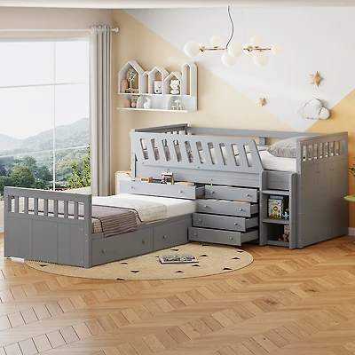 Streamdale Loft and Platform Bed with Drawers and Guardrails (White)