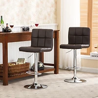 Simplie Fun Faux Leather Adjustable Hydraulic Bar Stool, Set of 2, Brown