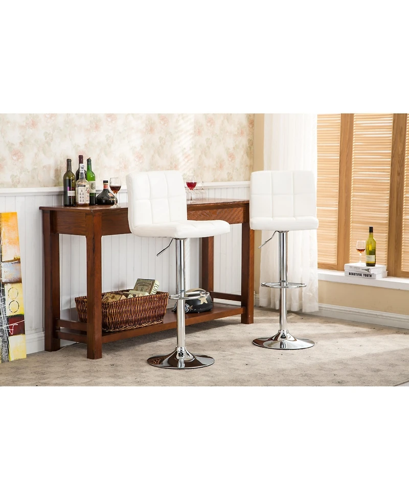 Simplie Fun Faux Leather Adjustable Hydraulic Bar Stool, Set of 2, White