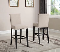Fabric Bar Stools with Nailhead Trim, Set of 2, Tan