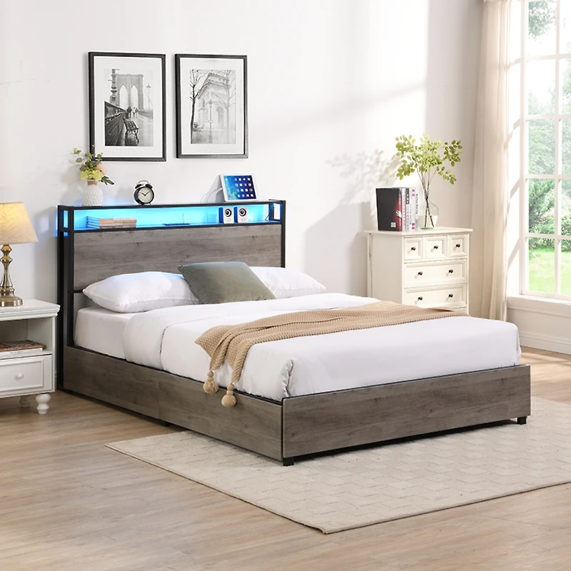 Streamdale Storage Headboard Bed Frame with Charging Station