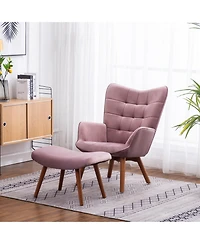Simplie Fun Contemporary Silky Velvet Tufted Accent Chair with Ottoman, Mauve
