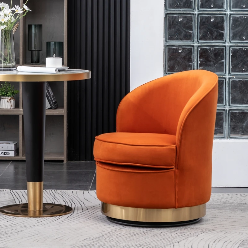 Streamdale Furniture Contemporary Velvet Swivel Chair, Orange