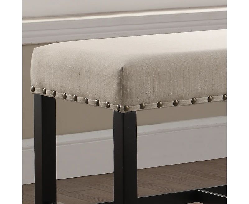 Streamdale Fabric Counter Height Dining Bench with Nailhead Trim, Tan