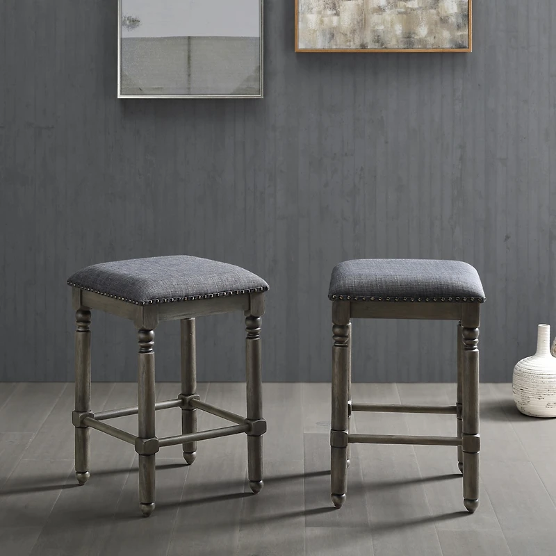 Streamdale Furniture Wood Upholstered Swivel Counter Height Stool, Set of 2, Grey