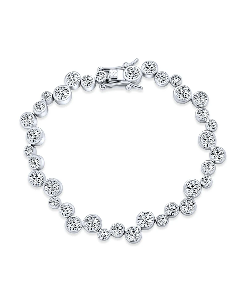 Bling Jewelry Modern Zigzagged Staggered Geometric Cz Round Bezel Set Bubble Zirconia Tennis Bracelet Prom 7 Inch