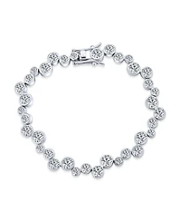 Bling Jewelry Modern Zigzagged Staggered Geometric Cz Round Bezel Set Bubble Zirconia Tennis Bracelet Prom 7 Inch