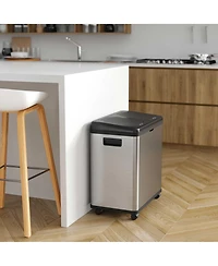 iTouchless Stainless Steel Sensor Trash Can and Recycle Bin with Wheels AbsorbX Odor Filter 16 Gallon Silver