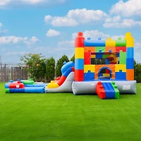 HeroKiddo Block Party Inflatable Water Slide Bounce House Combo with Splash Pool (with Air Blower), Commercial Grade, 100% Pvc Vinyl, for Kids and Adu