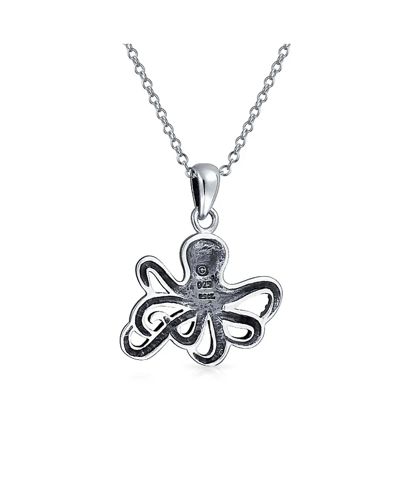 Bling Jewelry Nautical Vacation Honeymoon Ocean Marine Life Sea Creature Squid Octopus Pendant Necklace Oxidized Sterling Silver