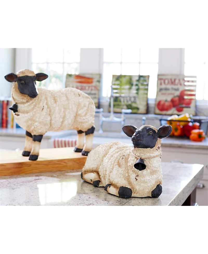 Slickblue Rustic Sheep Figurine With Bell Accent - Set of 2