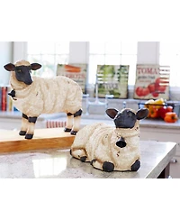 Slickblue Rustic Sheep Figurine With Bell Accent - Set of 2