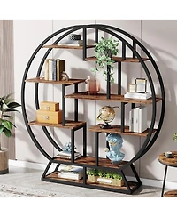 Tribesigns Bookshelf, Round Bookshelves Etagere Bookcase, 63 Inch Industrial Wood Book Shelf with Staggered Shelves, Rustic Open Shelving Organizer Ra