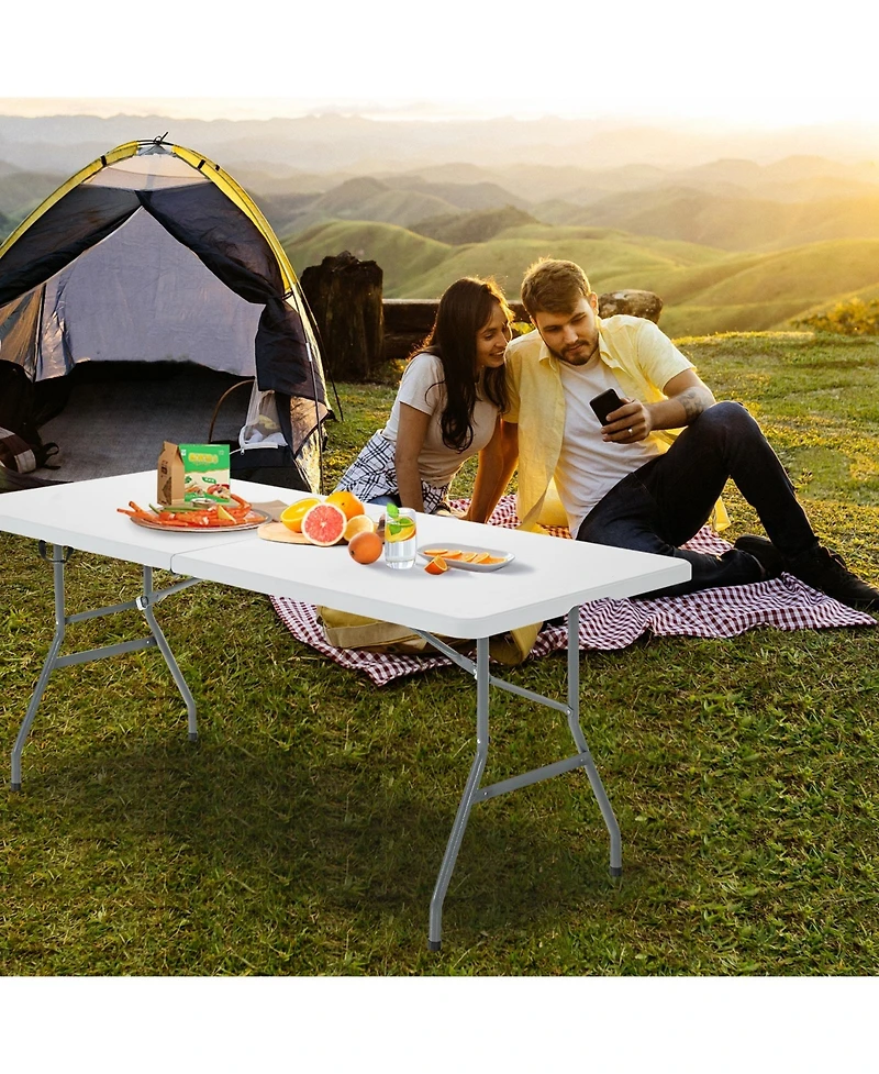 Slickblue Portable Folding Camping Table with Carrying Handle for Picnic-White