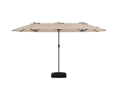 Double-sided Patio Umbrella with Solar Lights for Garden Pool Backyard