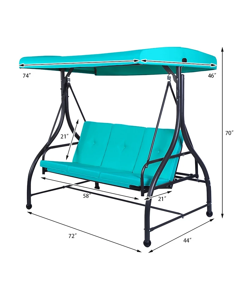 Costway Converting Outdoor Swing Canopy Hammock 3 Seats Patio Deck Furniture Turquoise
