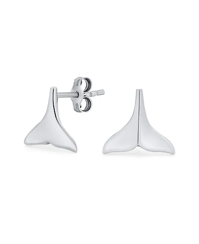 Bling Jewelry Nautical Sea Lover Vacation Honeymoon Mermaid Fin Ocean Marine Life Whale Tail Stud Earrings .925 Sterling Silver Rose Gold 2.5 Microns