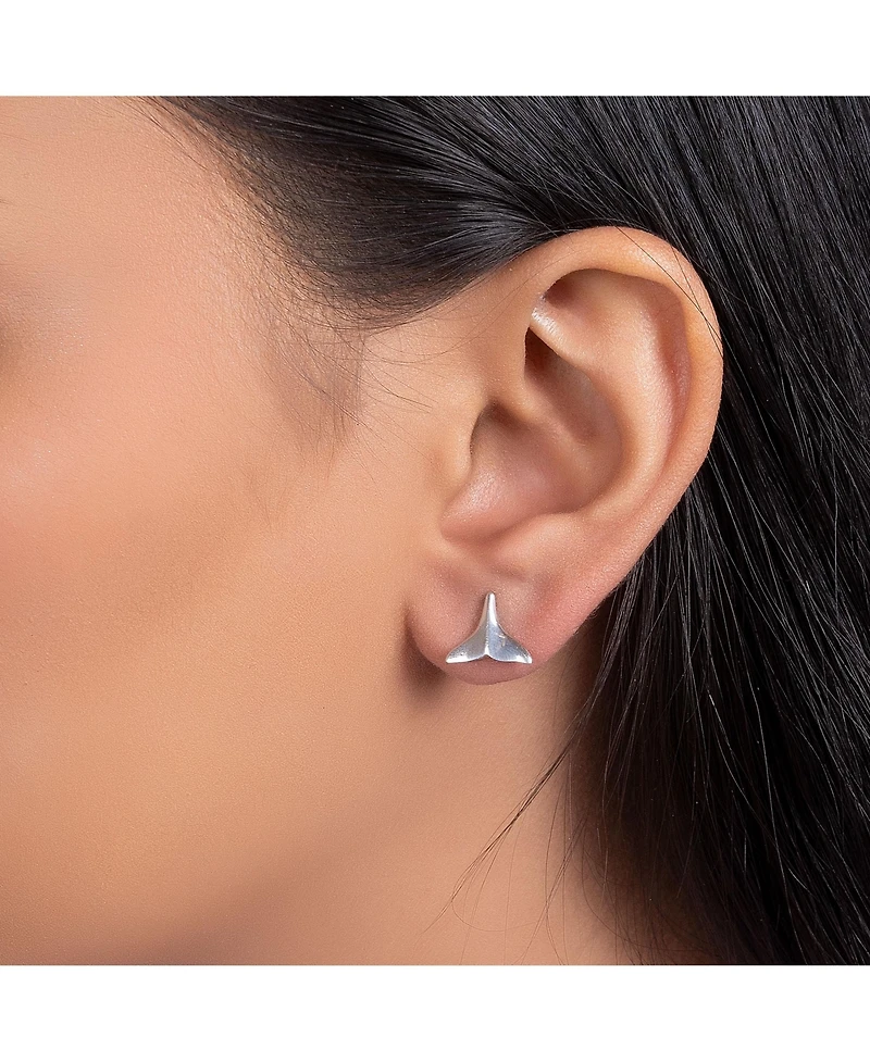 Bling Jewelry Nautical Sea Lover Vacation Honeymoon Mermaid Fin Ocean Marine Life Whale Tail Stud Earrings .925 Sterling Silver Rose Gold 2.5 Microns