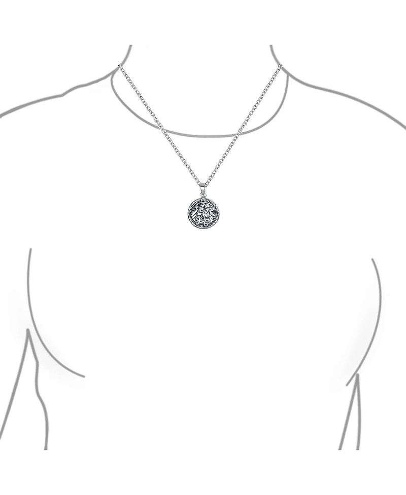 Bling Jewelry Gemini Zodiac Sign Round Medallion Pendant Necklace Sterling Silver