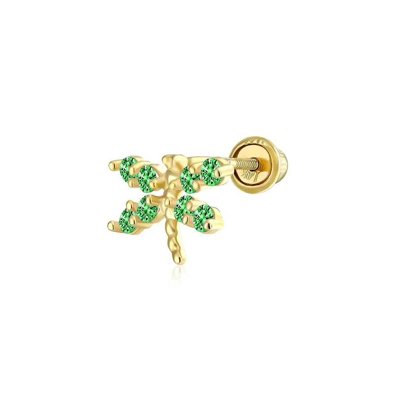 Bling Jewelry Tiny Real 14K Gold Cubic Zirconia Green Simulated Emerald Cz Helix Cartilage Ear Lobe Piercing Daith Dragonfly Firefly Butterfly 1 Piece