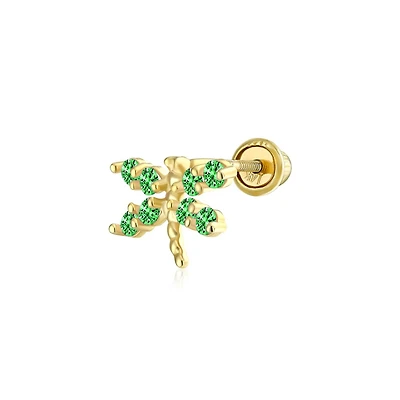 Bling Jewelry Tiny Real 14K Gold Cubic Zirconia Green Simulated Emerald Cz Helix Cartilage Ear Lobe Piercing Daith Dragonfly Firefly Butterfly 1 Piece