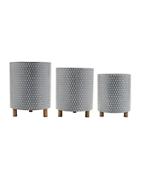 Slickblue Iron Metal Planter With Geometric Design And Wood Legs (Set of 3)