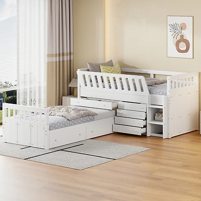 Streamdale Loft and Platform Bed with Drawers Guardrails (White)