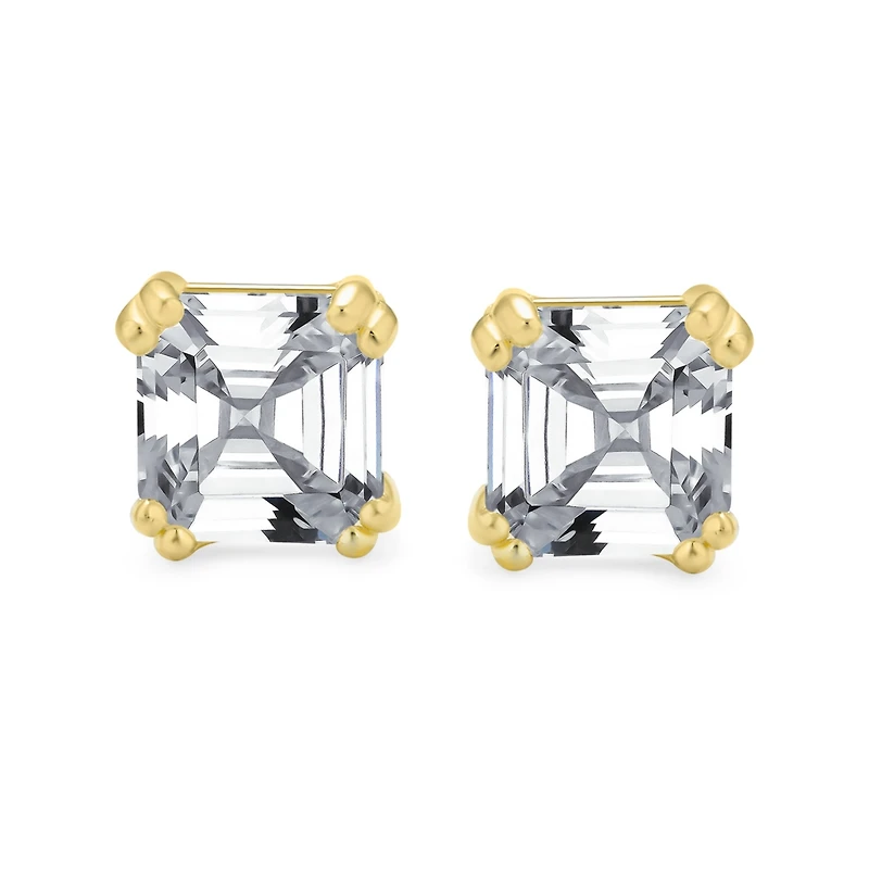 Bling Jewelry 2CT Cubic Zirconia Solitaire Square Asscher Cut Cz Stud Earrings Gold Plated Sterling Silver