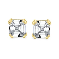 Bling Jewelry 2CT Cubic Zirconia Solitaire Square Asscher Cut Cz Stud Earrings Gold Plated Sterling Silver